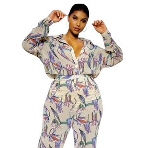 NWT PrettyLittleThing Plus Dusty Pink Floral Oversized Shirt US Size 22